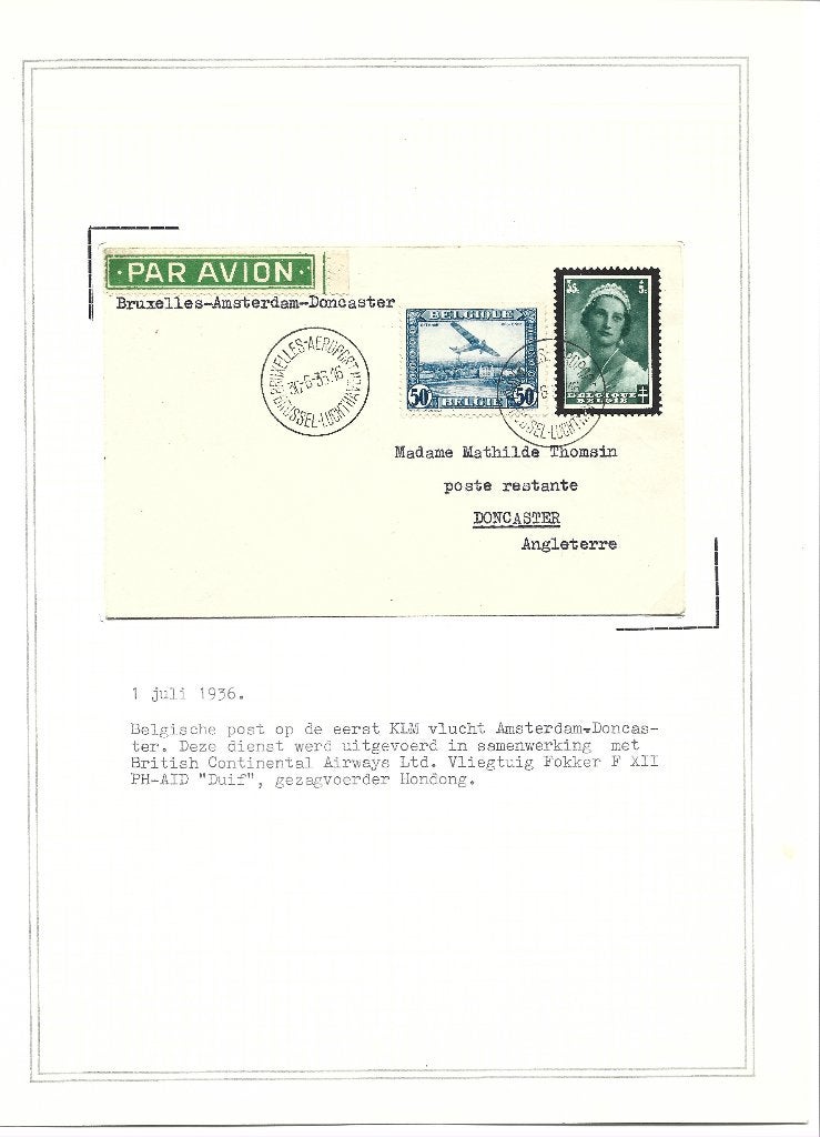Zeldzame KLM First Flight Cover – 1 juli 1936, Postzegels en Munten, Brieven en Enveloppen | Nederland, Ophalen, Envelop