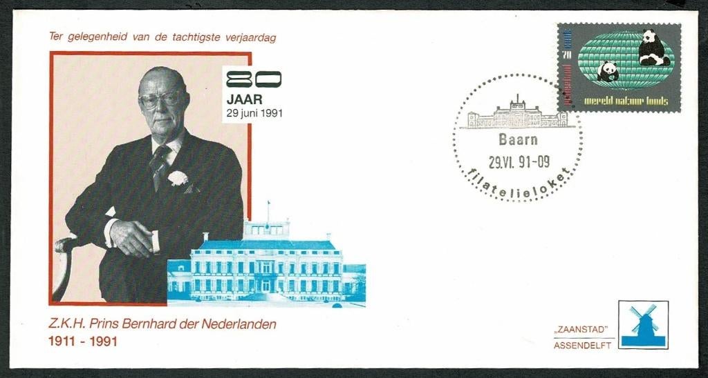 Royalty : Prins Bernhard - 80 jaar - 1991, Ophalen of Verzenden, Nederland, Kaart, Foto of Prent