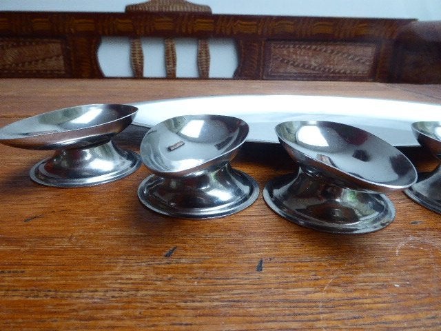 Vintage rvs serveerschaal met 6 coupes, Guy Degrenne, Ophalen of Verzenden