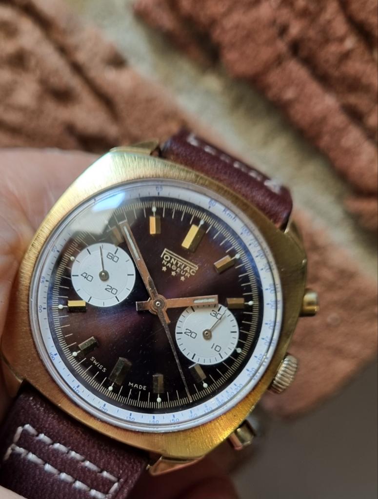 Pontiac Nageur chronograaf , Valjoux 248 uurwerk,  70e jaren, Overige merken, Staal, Polshorloge, Verguld