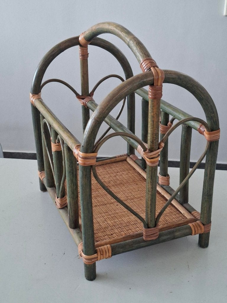 vintage bamboe krantenbak tijdschriftenrek jaren 70 design, Gebruikt, Bohemian, Ophalen of Verzenden, Krantenbak