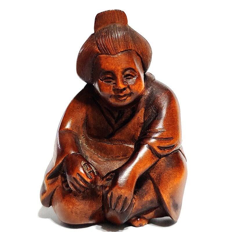Houten Netsuke van een Geisha Japan, Antiek en Kunst, Kunst | Niet-Westerse kunst, Hout, Ophalen of Verzenden, Netsuke, Japan
