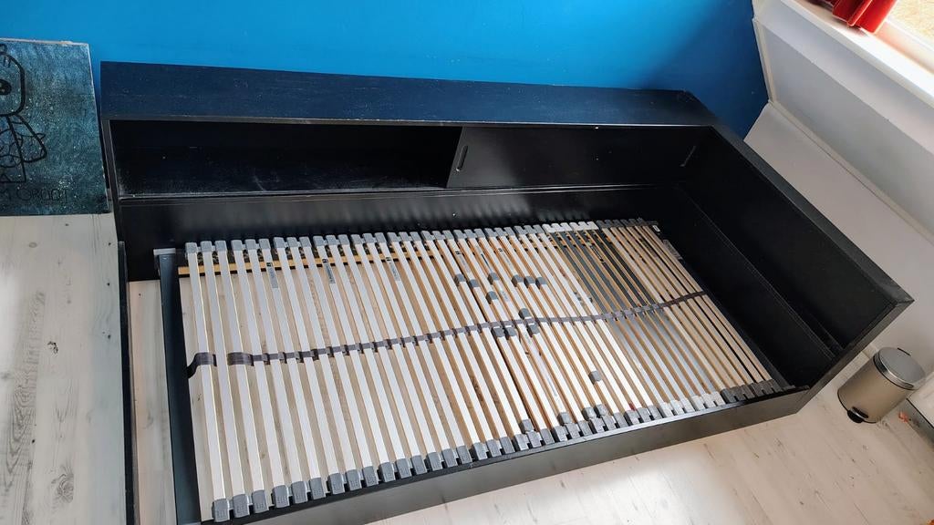 Woood  eenpetsoons hoekbed connect zwart grenen, Ophalen, Gebruikt, 90 cm, Eenpersoons