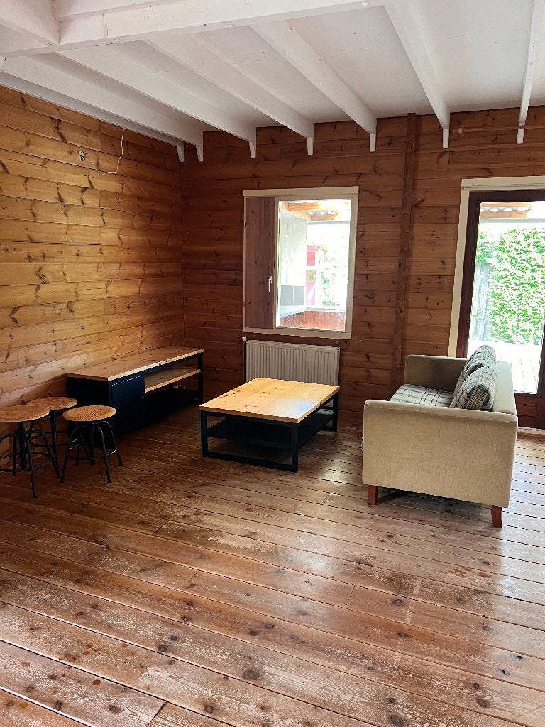 Handgemaakte eettafel + 6 stoelen, tafels en bruine bank, Ophalen of Verzenden