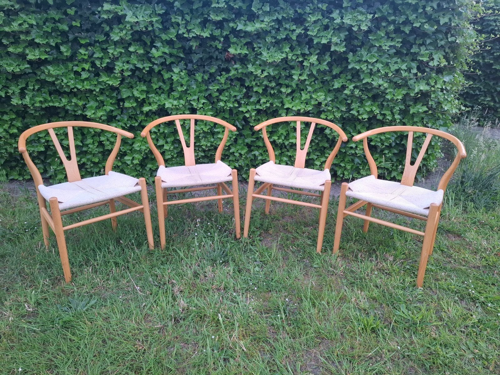 Set van 4 Wishbone stoelen - Hout en Touw, Huis en Inrichting, Stoelen, Ophalen, Bruin, Hout, Vier