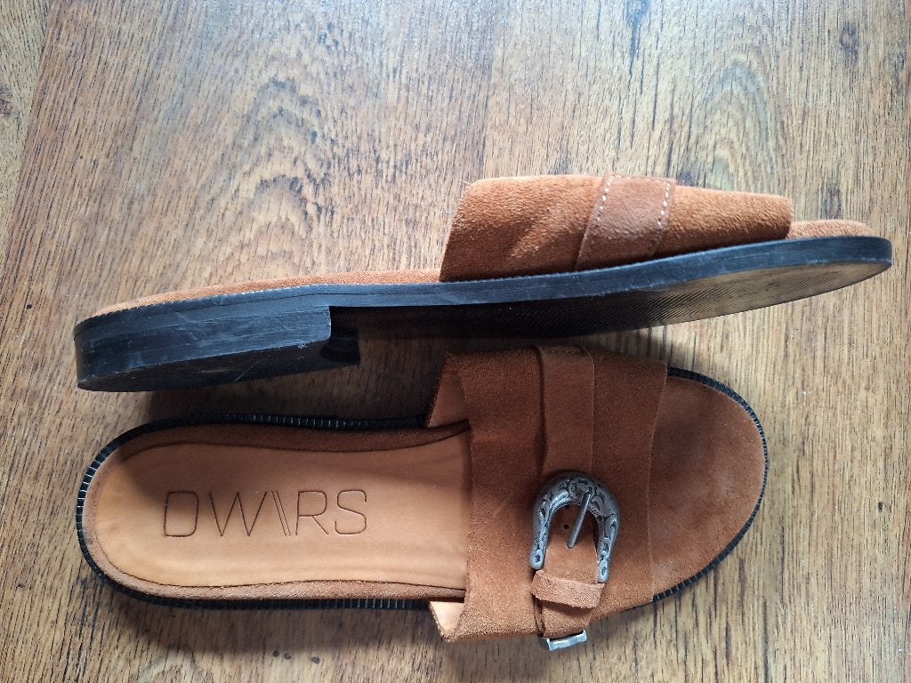 Bruin suede leren slippers/muiltjes van DWRS, maat 39, DWRS, Bruin, Zo goed als nieuw, Sandalen of Muiltjes