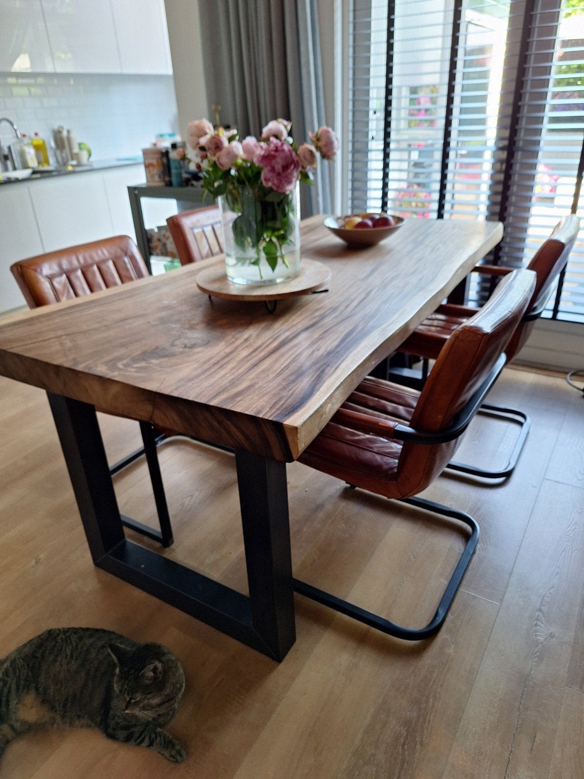 4 leren  leer eetkamerstoelen, Gebruikt, Bruin, Leer, Ophalen of Verzenden