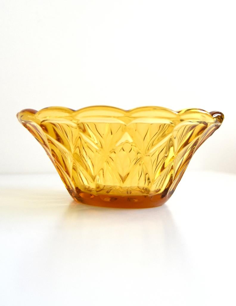 Amberkleurig vintage glazen schaaltje in pracht staat, Ophalen of Verzenden
