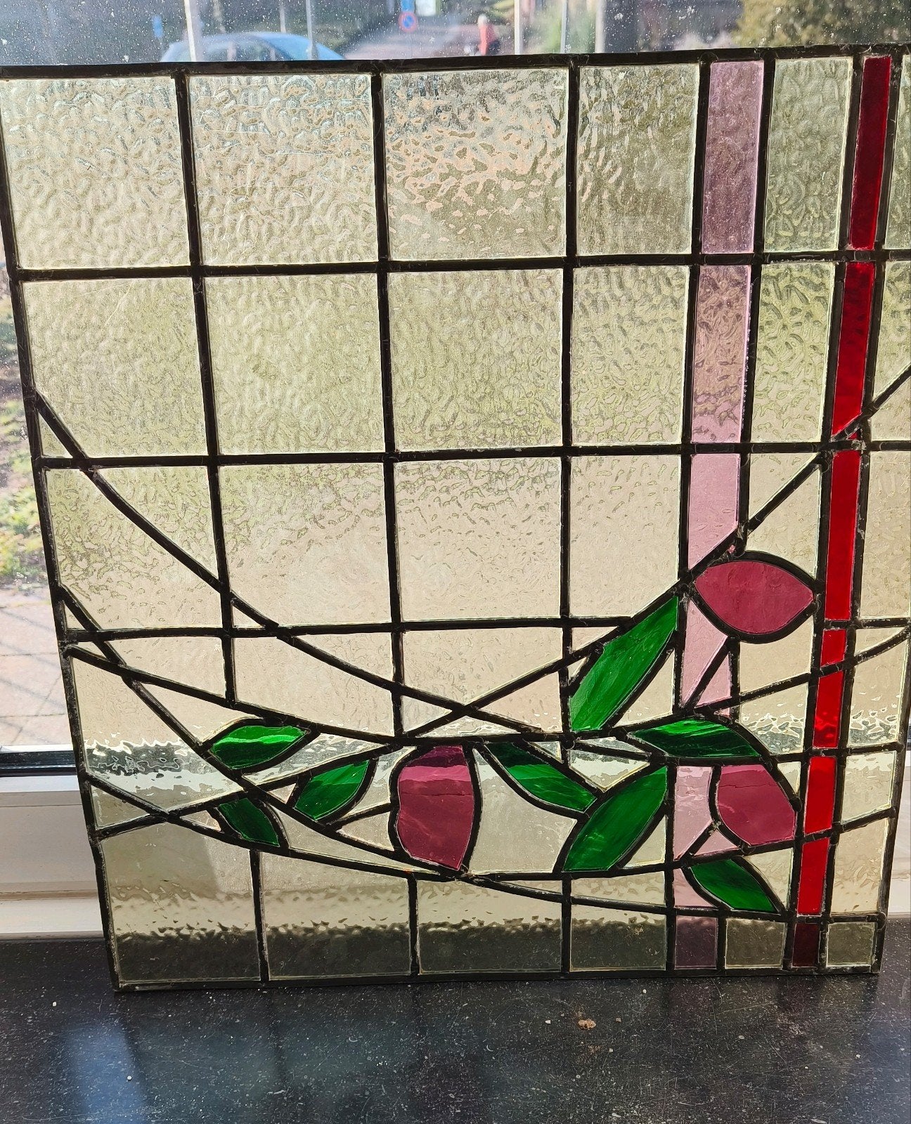 Glas-in-lood met bloemen, Ophalen, Gebruikt, Minder dan 80 cm, Minder dan 80 cm