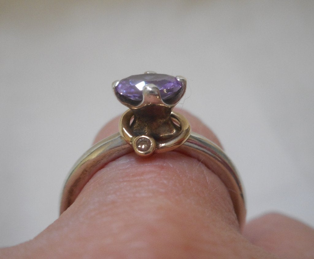 Pandora Zilveren Orbit Ring met goud en Diamantje nr.813, Verzenden, Zo goed als nieuw, 17 tot 18, Met edelsteen