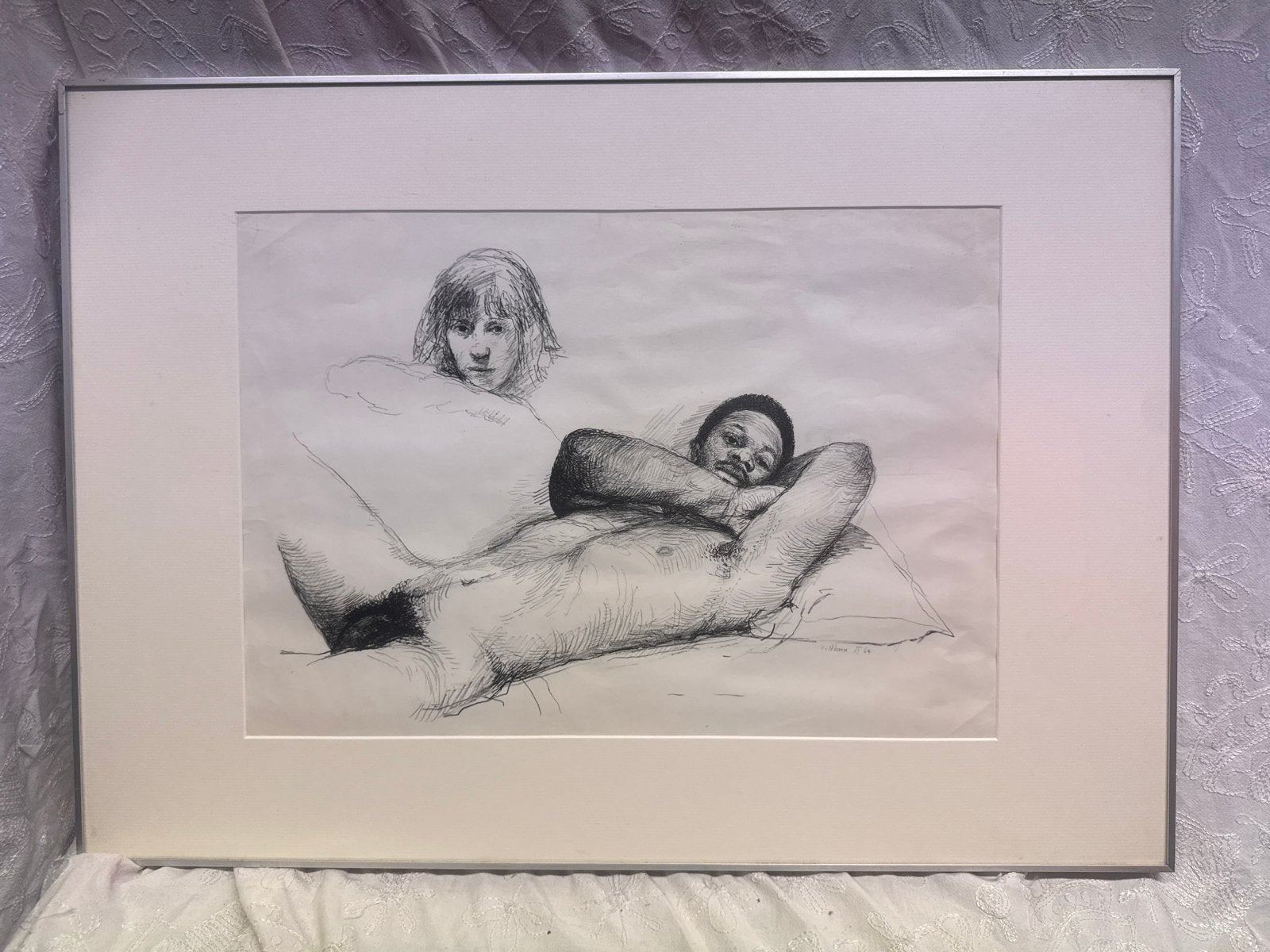 Aat Veldhoen - Rotaprint van naakte figuren, Antiek en Kunst, Ophalen, Ets, Prent, Ingelijst