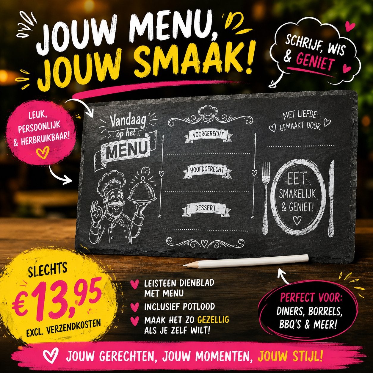 Leisteen menu bord personaliseerbaar! Bbq, restaurant menu, Verzenden, Personaliseerbaar