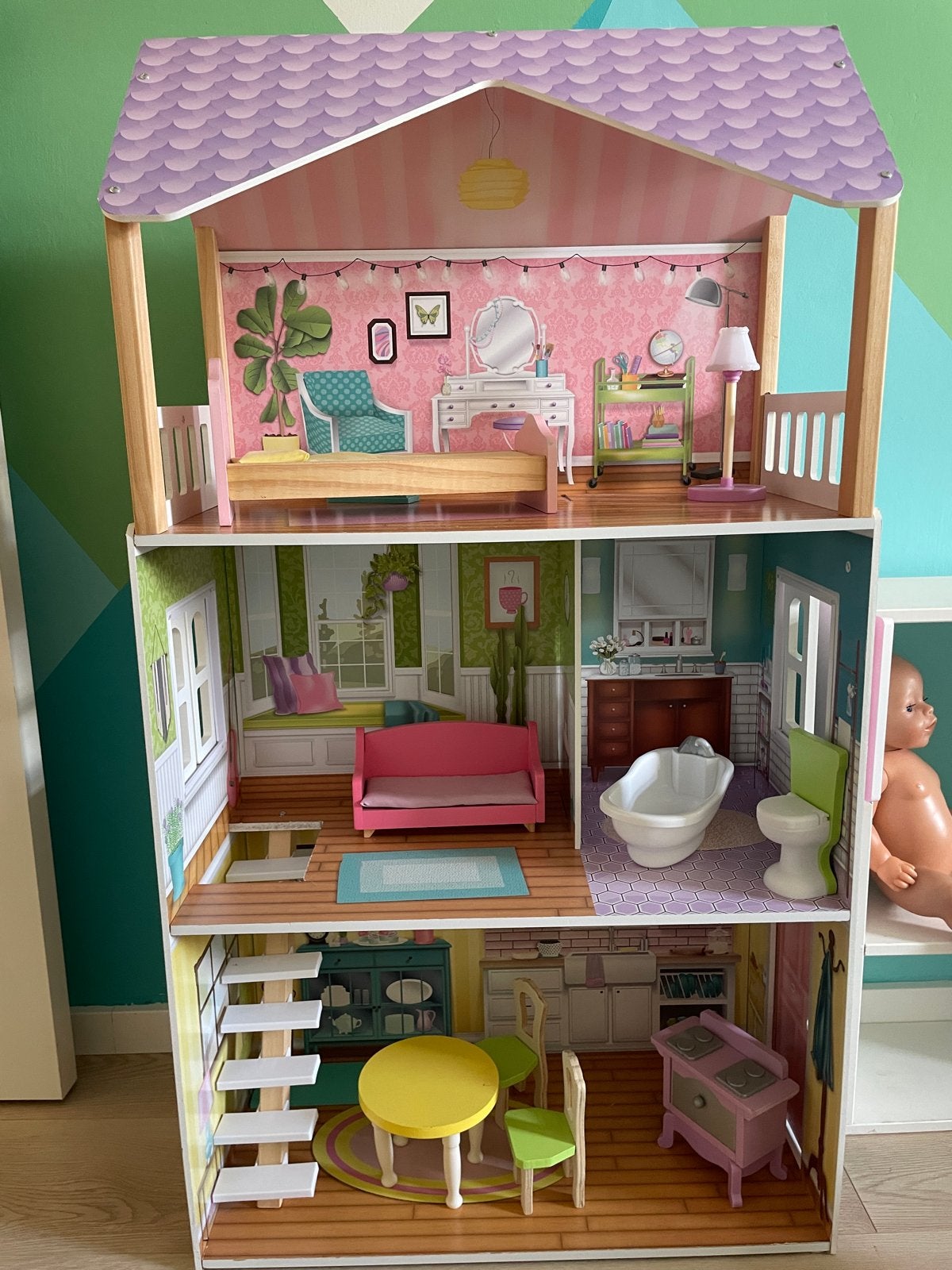 Kraftkid Poppenhuis/Barbiehuis met Meubels - Z.G.A.N., Ophalen, Zo goed als nieuw, Poppenhuis