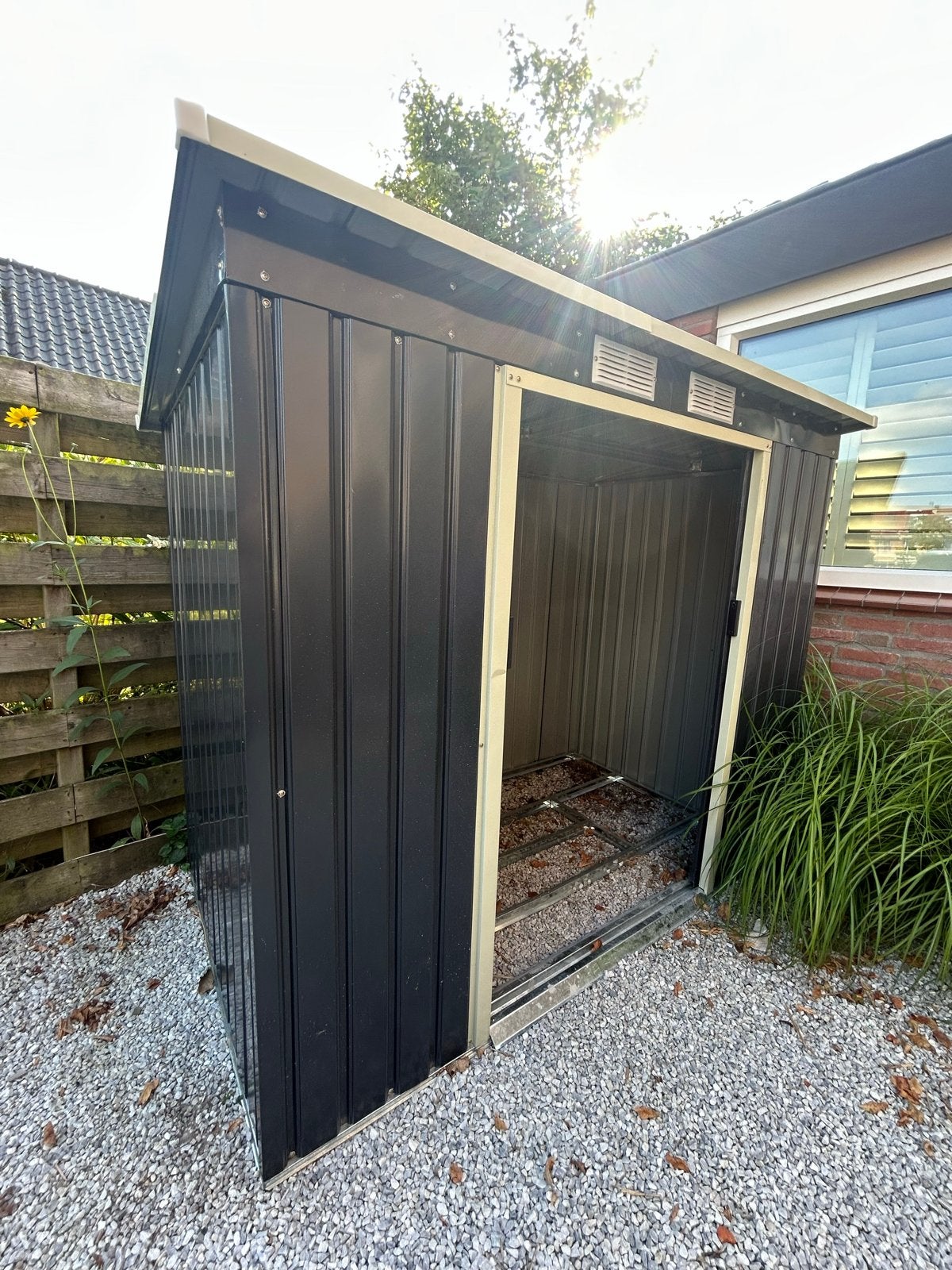 Metalen Tuinhuis met Lessenaarsdak - Antraciet (M), Tuin en Terras, Bergingen en Tuinkasten, Ophalen, Nieuw, Metaal, Overige typen