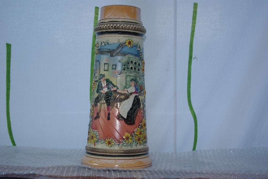Vintage Bierpul met Scènes en Bloemen, Antiek en Kunst, Ophalen of Verzenden