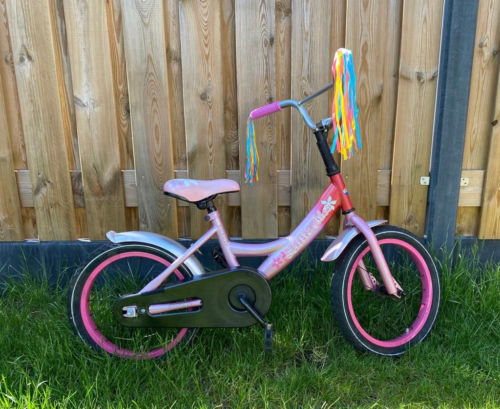 16 inch Popal meisjes fiets met stuurslierten, Ophalen of Verzenden, Gebruikt, 16 inch