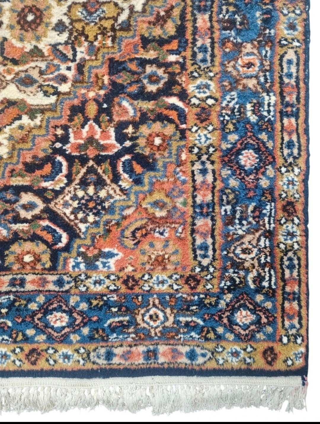 Handmade Persian wool Moud carpet runner blue India 81x310cm, Crème, Gebruikt, ., 200 cm of meer