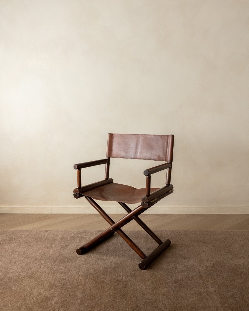 Vintage Italiaans Regisseursstoel in Hout & Leer, Gebruikt, Bruin, Hout, Ophalen of Verzenden