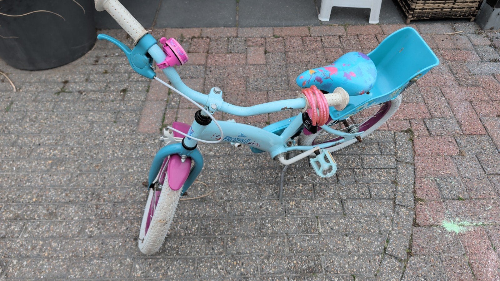 Kinderfiets 16 inch - Blauw/Roze, Ophalen of Verzenden, Gebruikt, Velgrem, 16 tot 20 inch