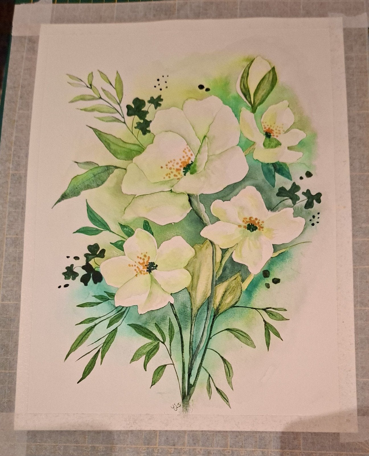Aquarel "Witte bloemen", Minder dan 50 cm, Oorspronkelijke maker, Nieuw, Ophalen of Verzenden