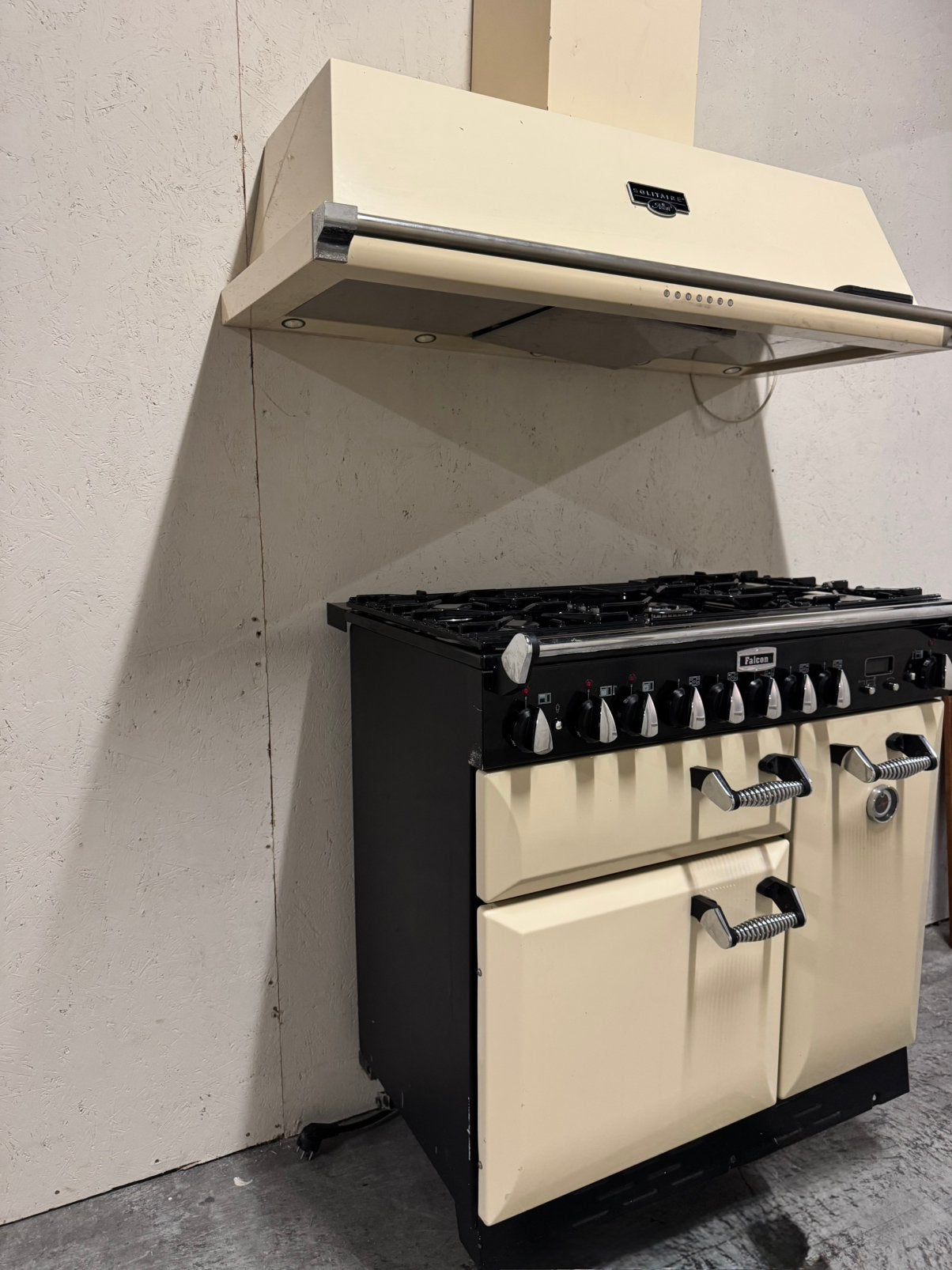 Falcon Elan gasfornuis en Solitaire Ascot afzuigkap, Witgoed en Apparatuur, 60 cm of meer, Grill, Ophalen of Verzenden, Zo goed als nieuw