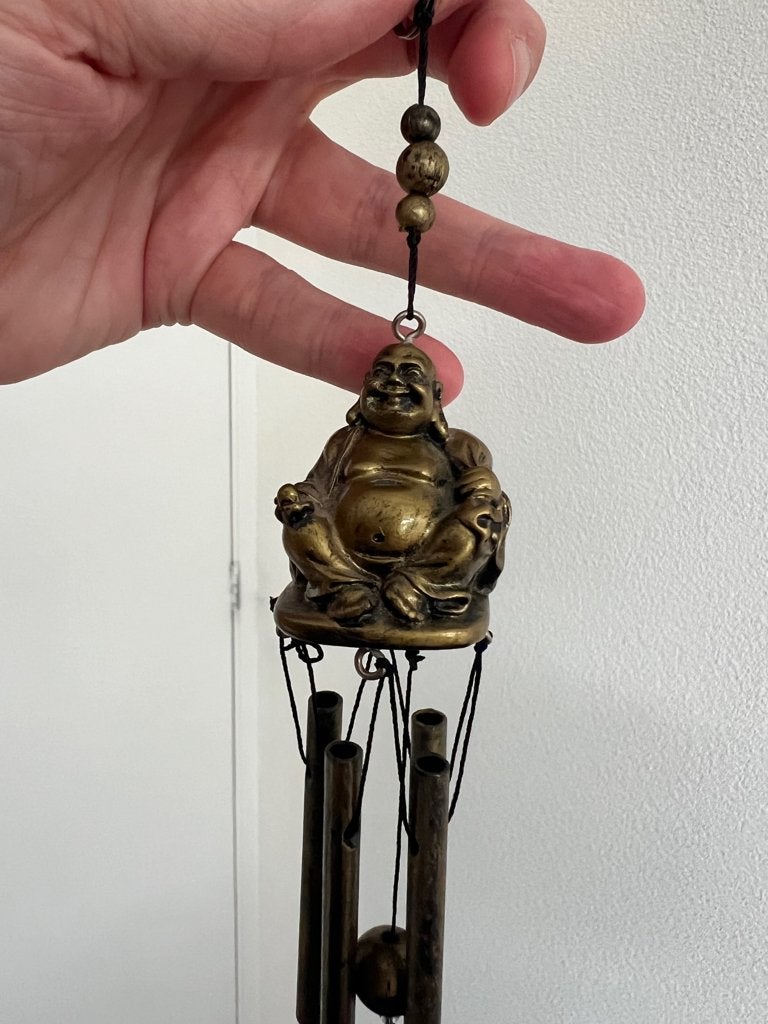 Boeddha bel windgong metaal chinese keizer dikbuik, Verburgt Vintage, Metaal, 25 cm, Ophalen of Verzenden