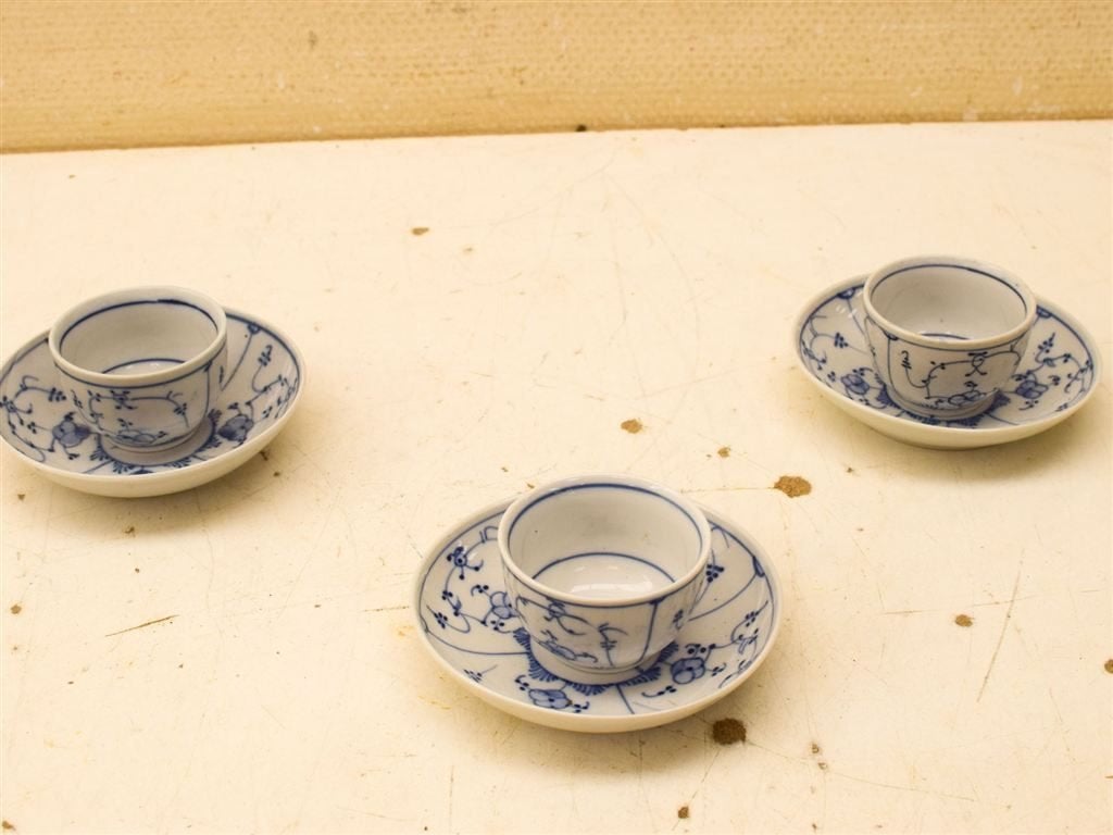 6 delig Blau Saks porseleinen kop en schotel 52347, Gebruikt, Ophalen of Verzenden, Bord(en), Overige stijlen