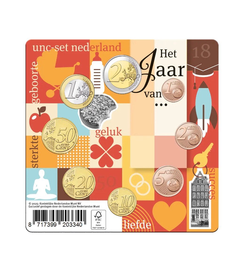 Nederland 2025 Jaarset (alle 8 munten) in UNC blister, Ophalen of Verzenden, Koningin Beatrix, Euro's