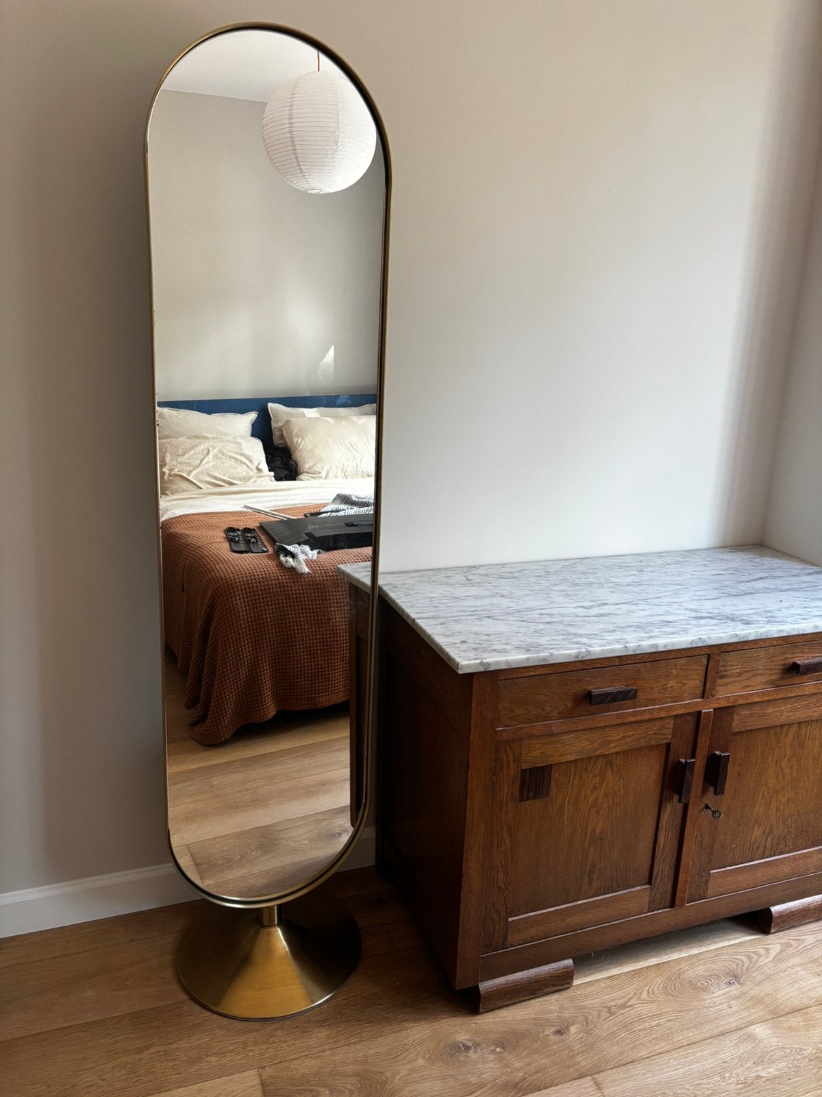 Kare Design vrijstaande spiegel messing/goud - LUMZ, Ophalen, Minder dan 50 cm, Zo goed als nieuw, Minder dan 100 cm