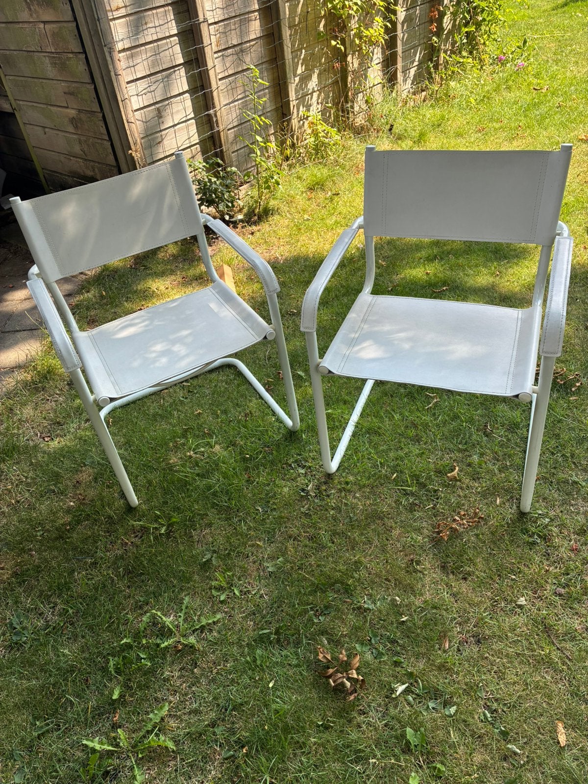 2 Bauhaus design stoelen Mart Stam buisframe wit leer, Ophalen, Twee, Wit, Leer