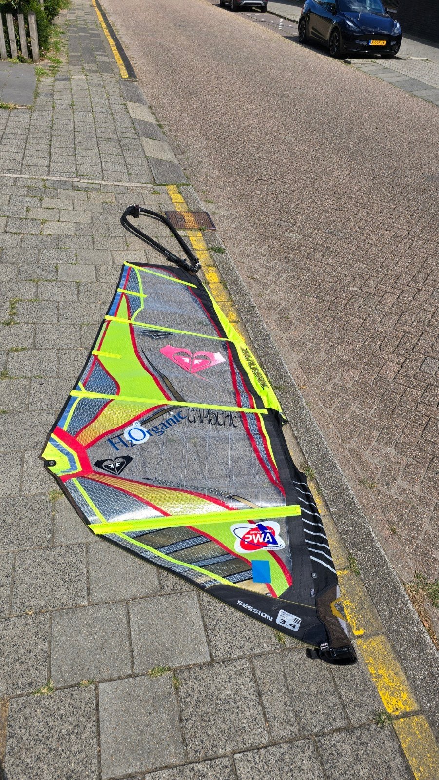 Naish Session 3.4 m² met giek en mastvoet en twee masten, Watersport en Boten, Windsurfen, Ophalen, Met zeil(en), Minder dan 3.5 m²