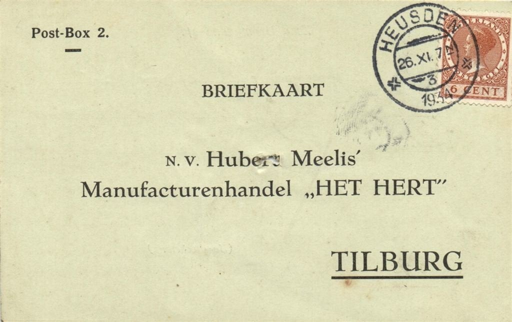 aan NV Hubers Meelis, Tilburg - 11.1934 - briefkaart, Postzegels en Munten, Ophalen of Verzenden, Briefkaart