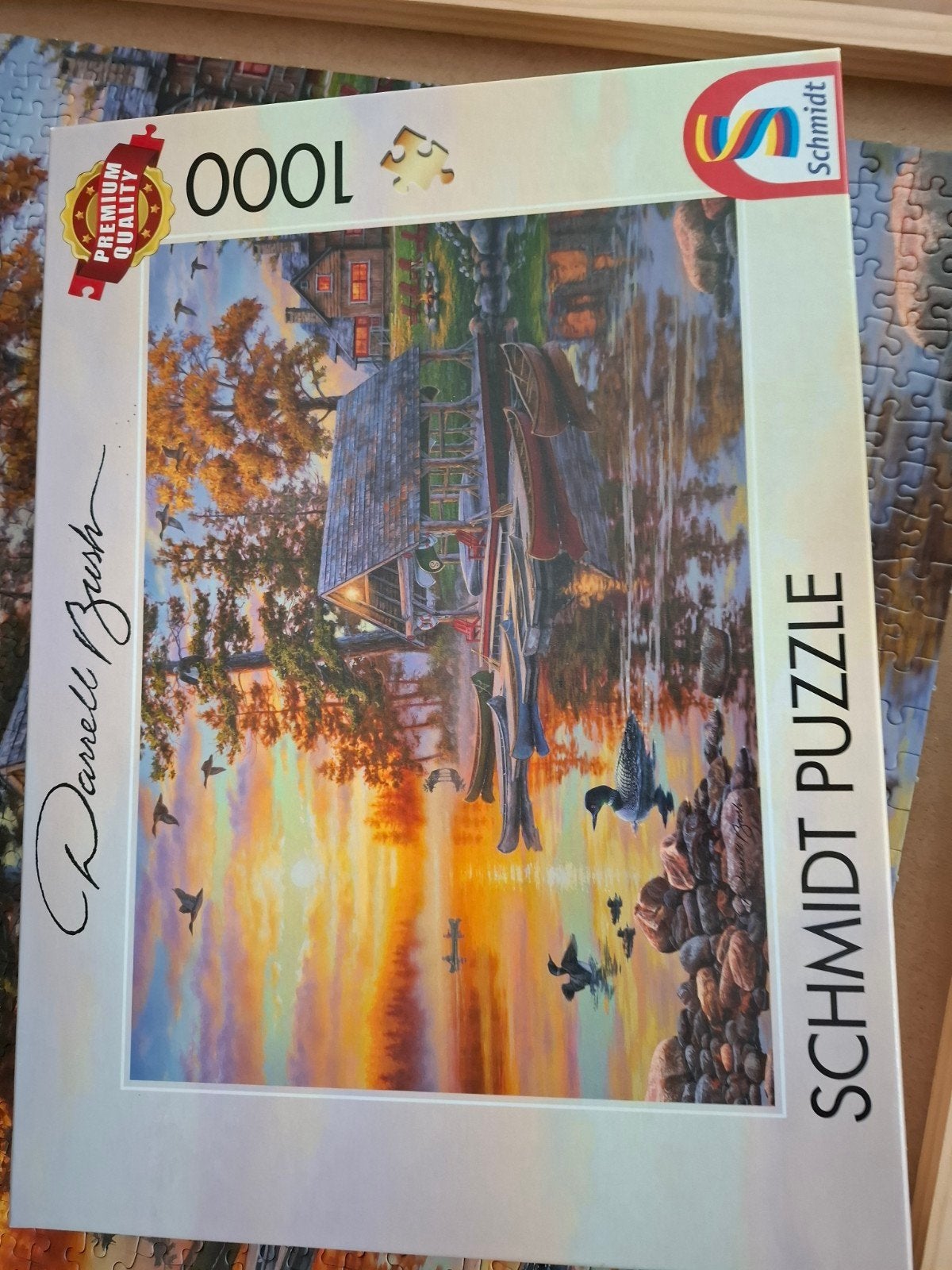 Schmidt Puzzel 1000 stukjes - Zonsondergang aan het meer, Ophalen of Verzenden, 500 t/m 1500 stukjes, Zo goed als nieuw, Legpuzzel