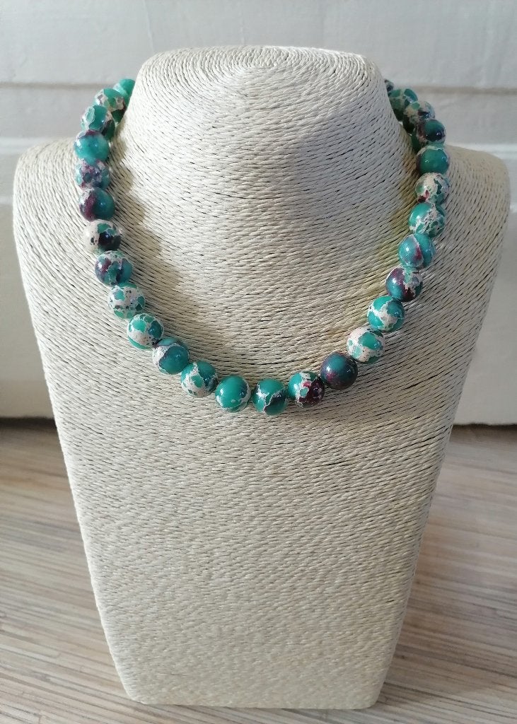 Nieuwe zelfgemaakte ketting met keizer jaspis kralen 12 mm, Verstelbaar, Overige kleuren, Nieuw, Ophalen of Verzenden