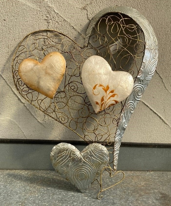 WAND ORNAMENT HEART WITH HEARTS MET PARELMOER 47 cm, Huis en Inrichting, Woonaccessoires | Wanddecoraties, -, -, Ophalen of Verzenden