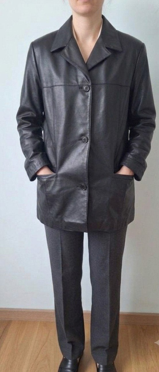 Prachtig oversized vintage leren jas maat, Ophalen of Verzenden, Zo goed als nieuw, Maat 42/44 (L), Zwart