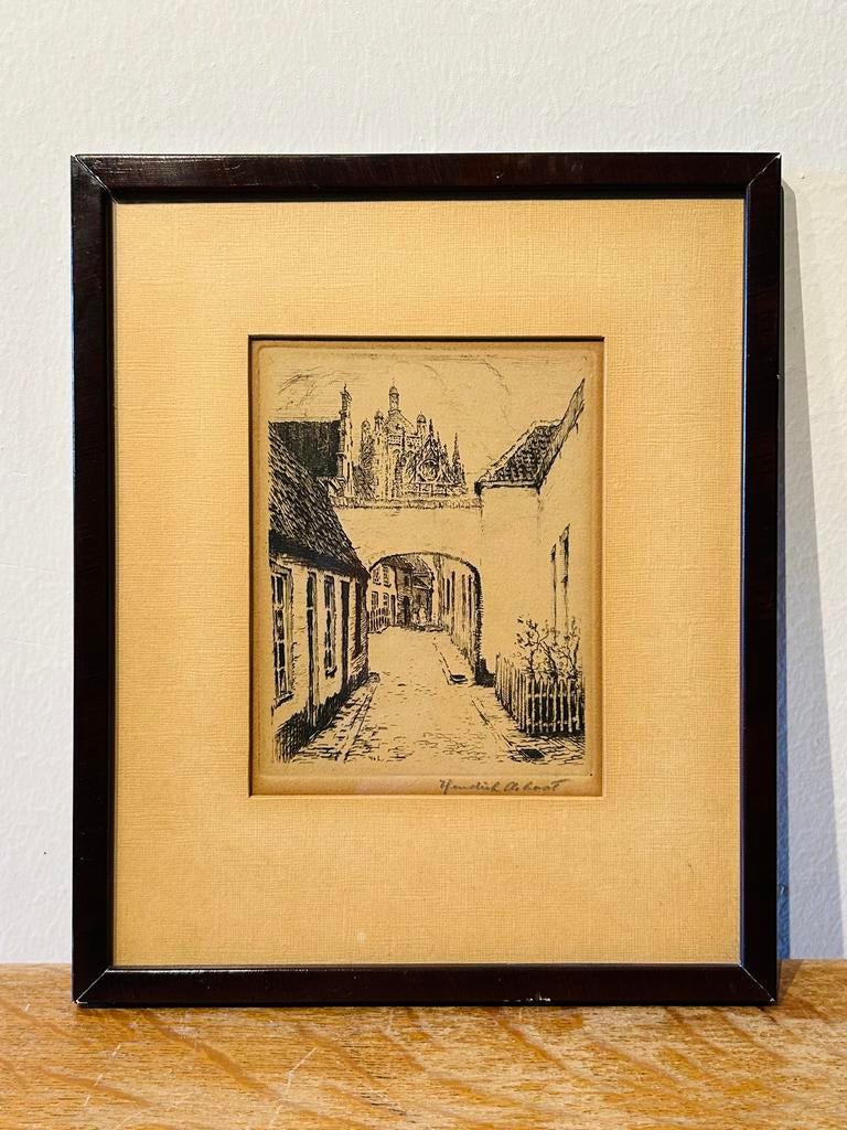 Hendrik de Laat - In den Boerenmouw - Ets Den Bosch, Ets, Stadsgezicht, Ophalen of Verzenden, Gesigneerd