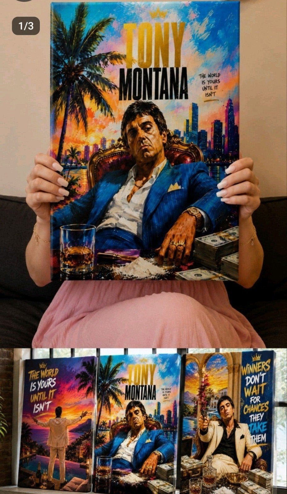Tony Montana Scarface Canvas Schilderij - Diverse Maten, 50 – 75, Nieuw, Ophalen of Verzenden, Schilderij