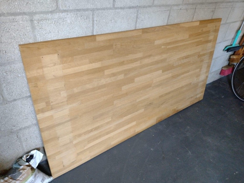 Eettafel tafelblad eiken + X poten metaal zwart 4-6pers, Ophalen, Gebruikt, 50 tot 100 cm, Vijf personen of meer