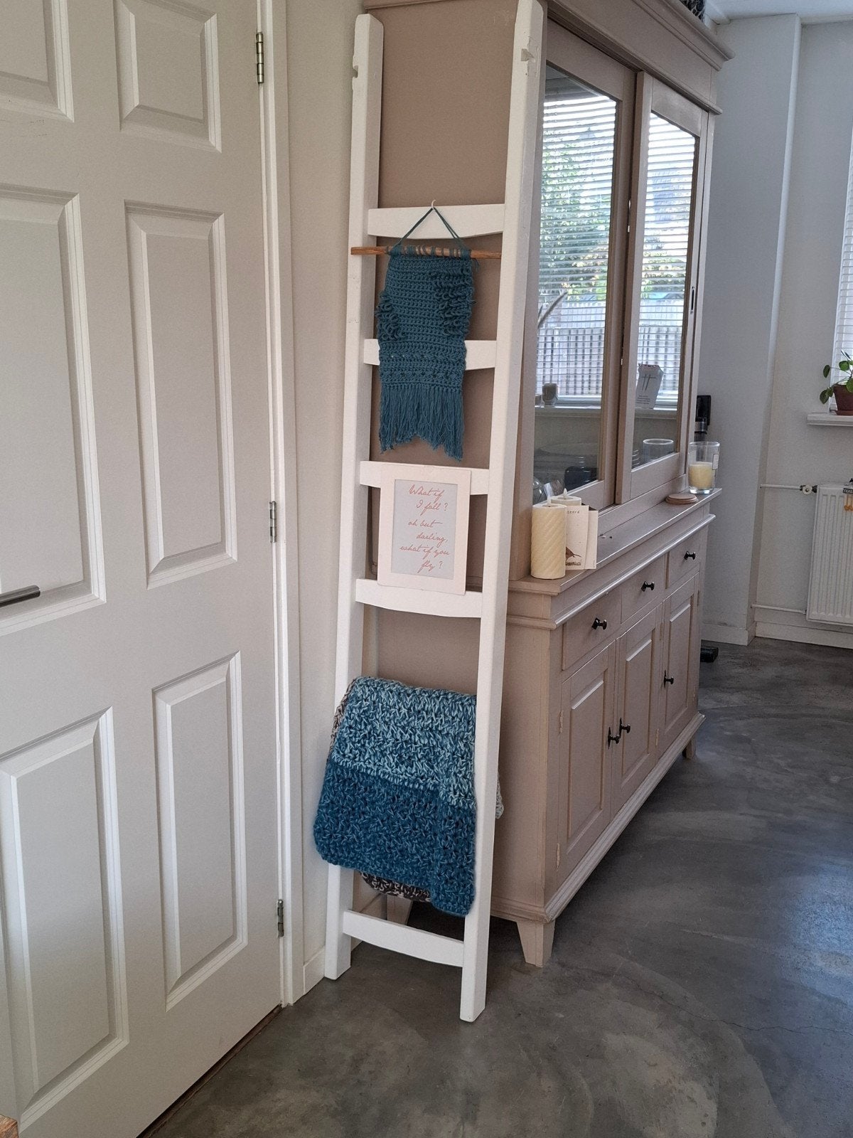 Witte decoratieve ladder van hout, Huis en Inrichting, Ophalen, Hout, Gebruikt, Landelijk