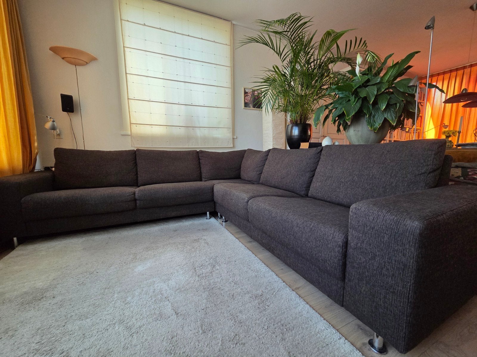 Ruime hoekbank, 2.60m x 2.60m, diepte 86cm, Ophalen of Verzenden, Gebruikt, Vierpersoons of meer, Stof
