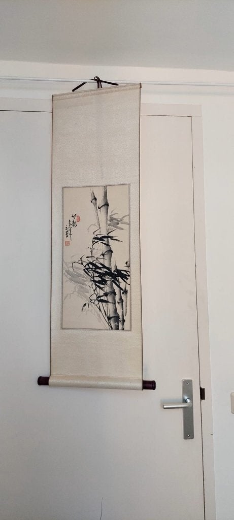 Vintage Chinese Rol schildering Bamboe, Gebruikt, Eu, Overige typen, Ophalen of Verzenden