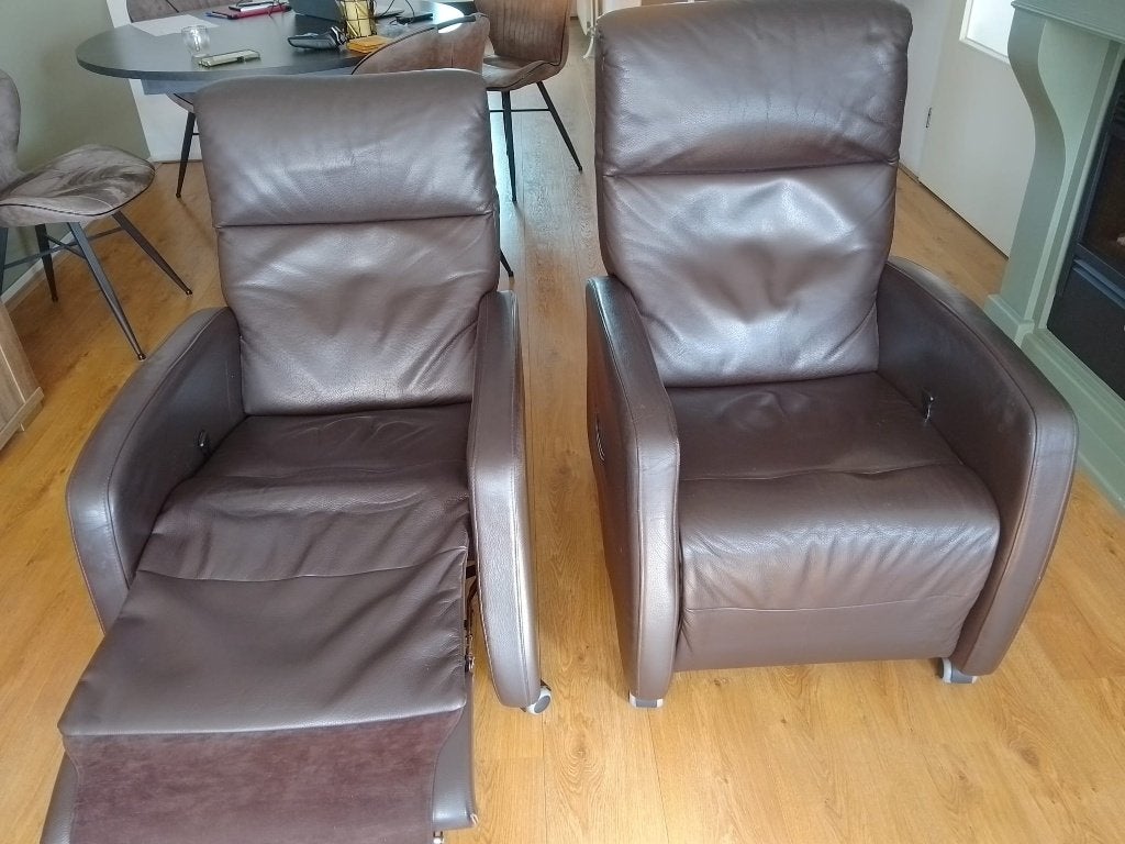 relax stoelen leder bruin   bank 2.5 zits, Ophalen, Gebruikt, Minder dan 75 cm, Leer