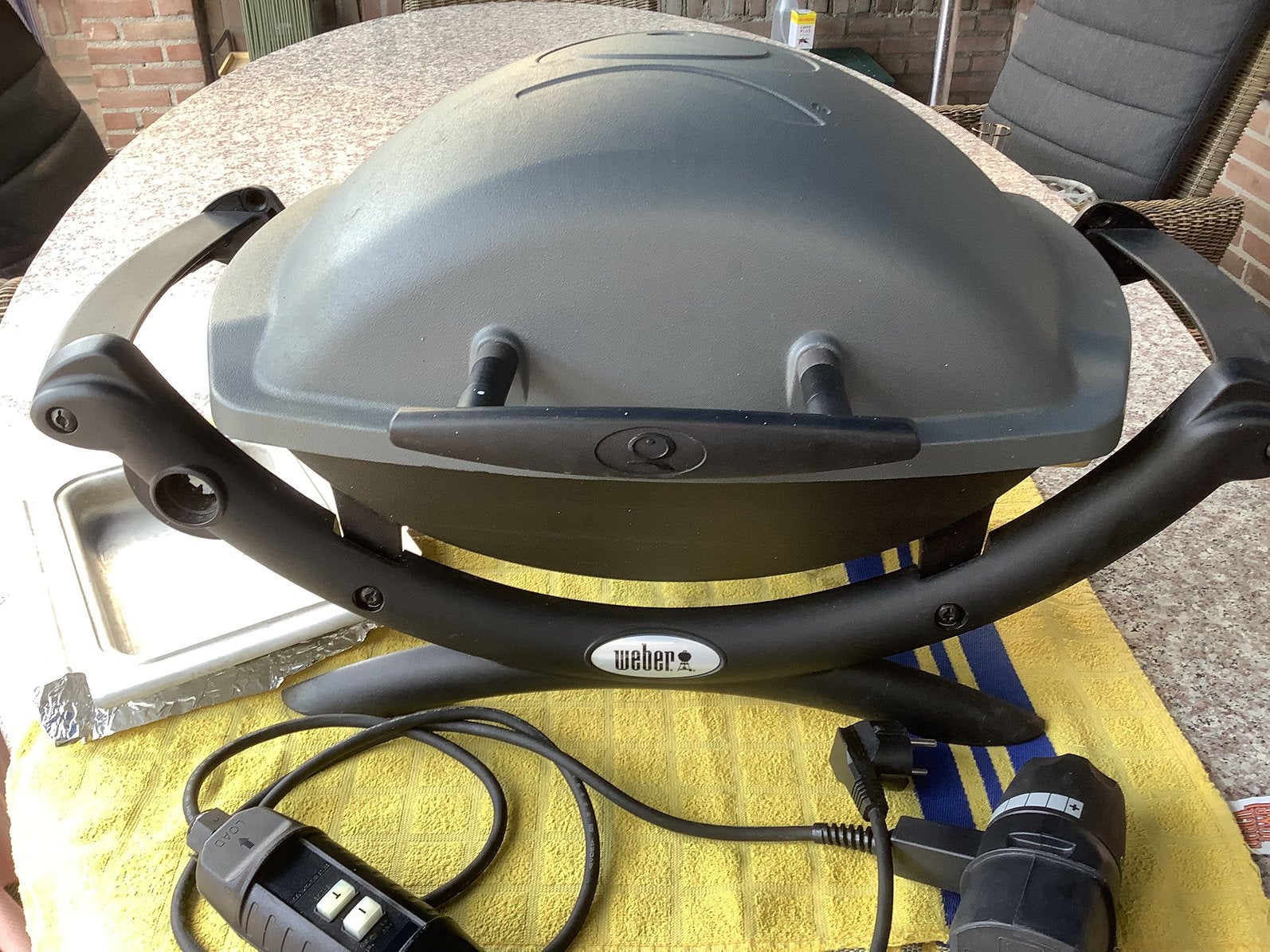Weber elektrische bbq tafelmodel, Tuin en Terras, Elektrische barbecues, Ophalen, Gebruikt