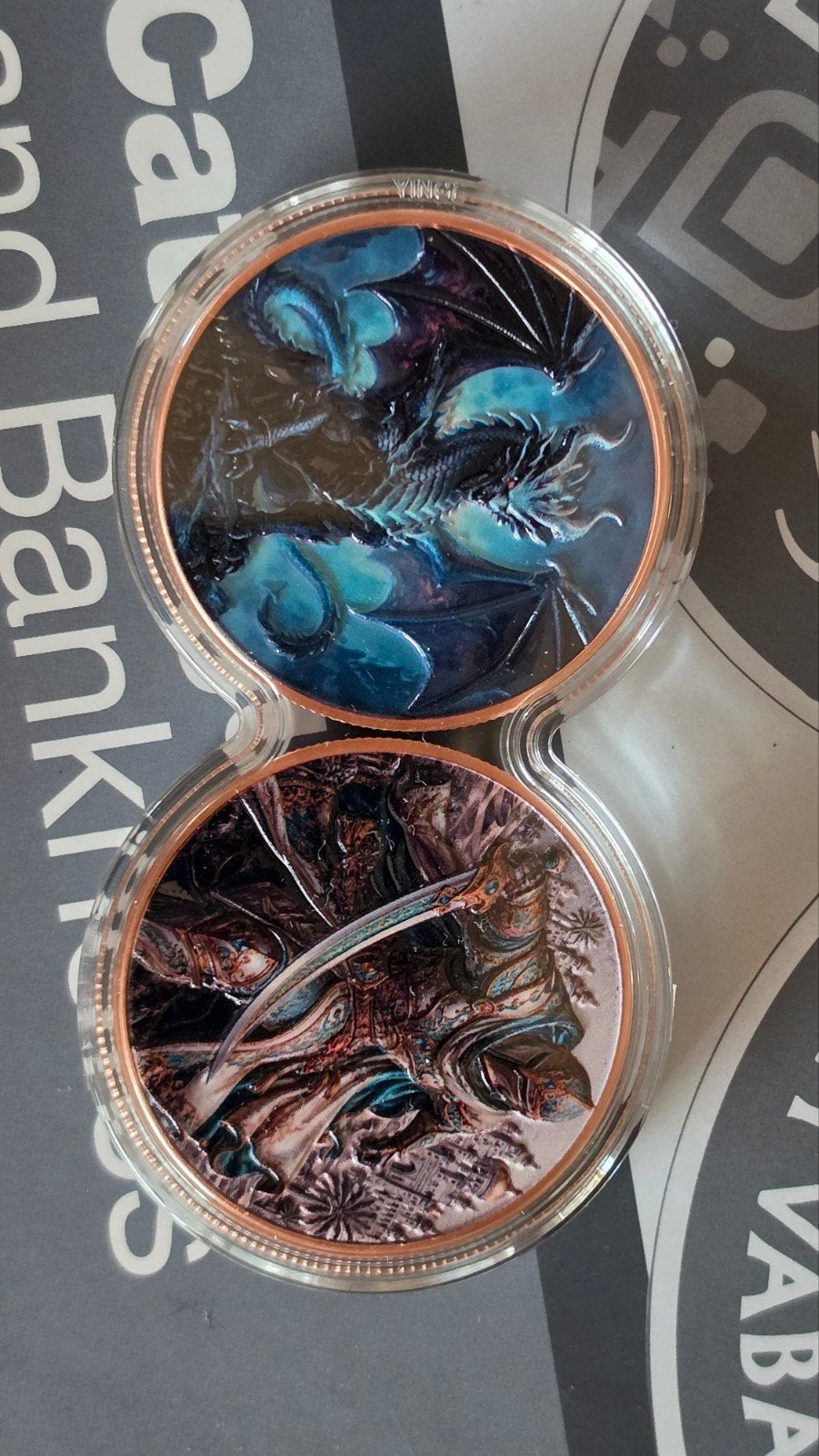 2x 1 oz 999 Koper Kleur Diep Reliëf Munten, Ophalen of Verzenden, Overige materialen, Buitenland