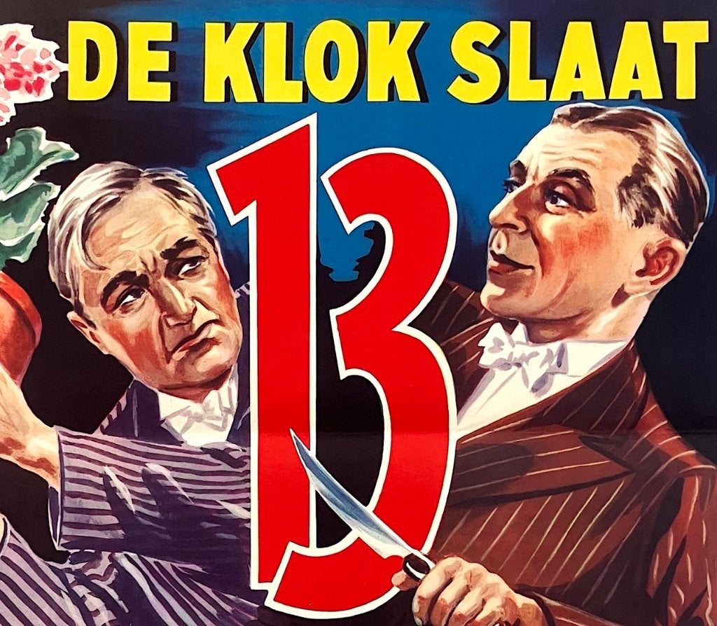 De Klok Slaat 13 (1950) - Filmposter origineel, Ophalen of Verzenden, A1 t/m A3, Film en Tv, Rechthoekig Staand