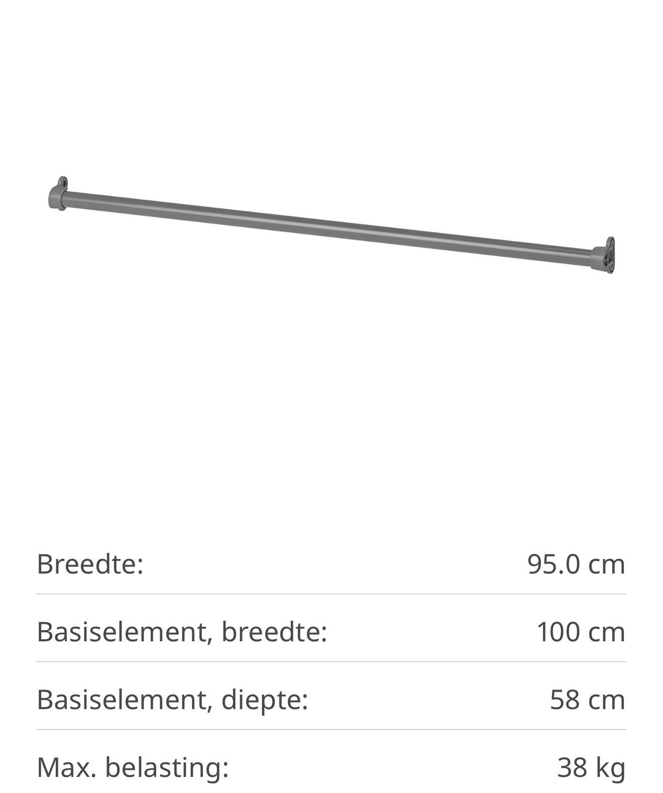 Komplement kledingroede donkergrijs 100cm voor PAX, Ophalen, 50 tot 100 cm, Zo goed als nieuw, Minder dan 100 cm