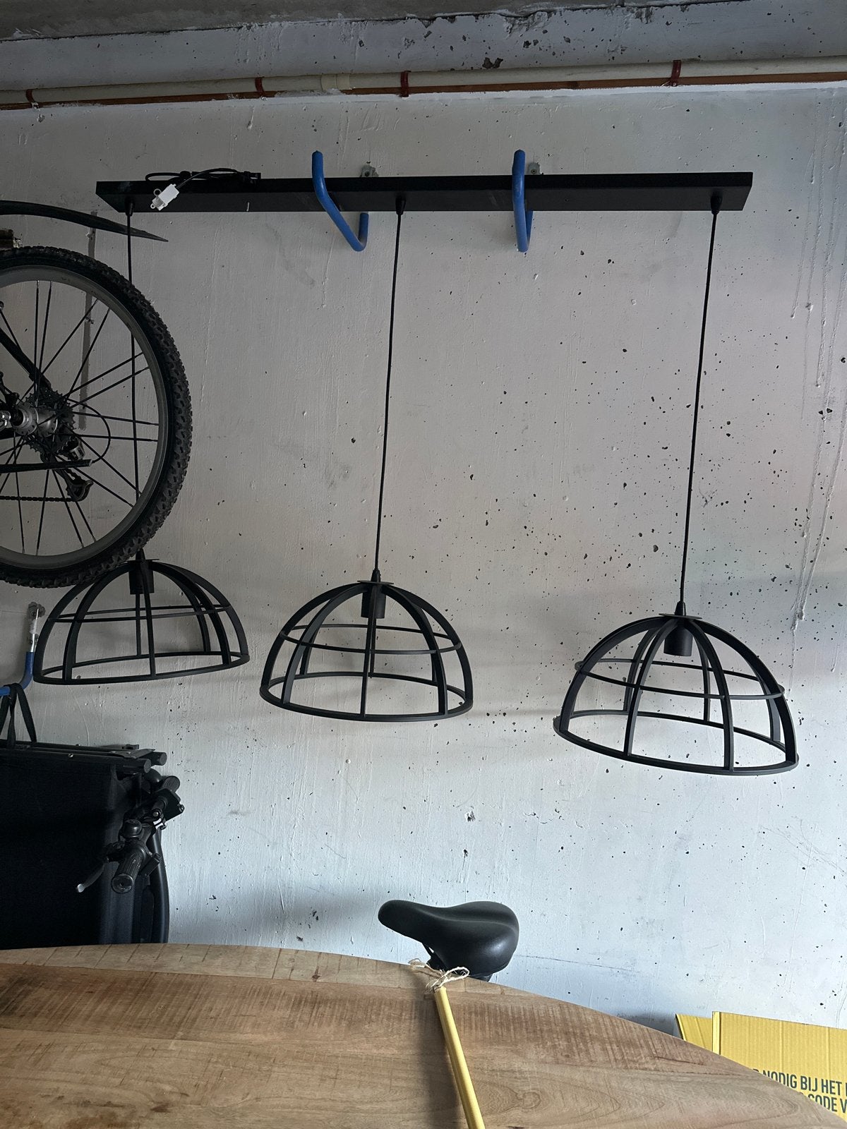 Set van 3 zwarte industriële hanglampen, Ophalen, Zo goed als nieuw, Metaal, 75 cm of meer