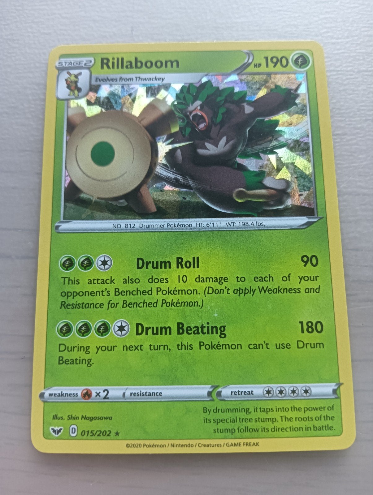 Rillaboom 015/202 Pokemon kaart, Ophalen of Verzenden, Zo goed als nieuw, Losse kaart, Foil