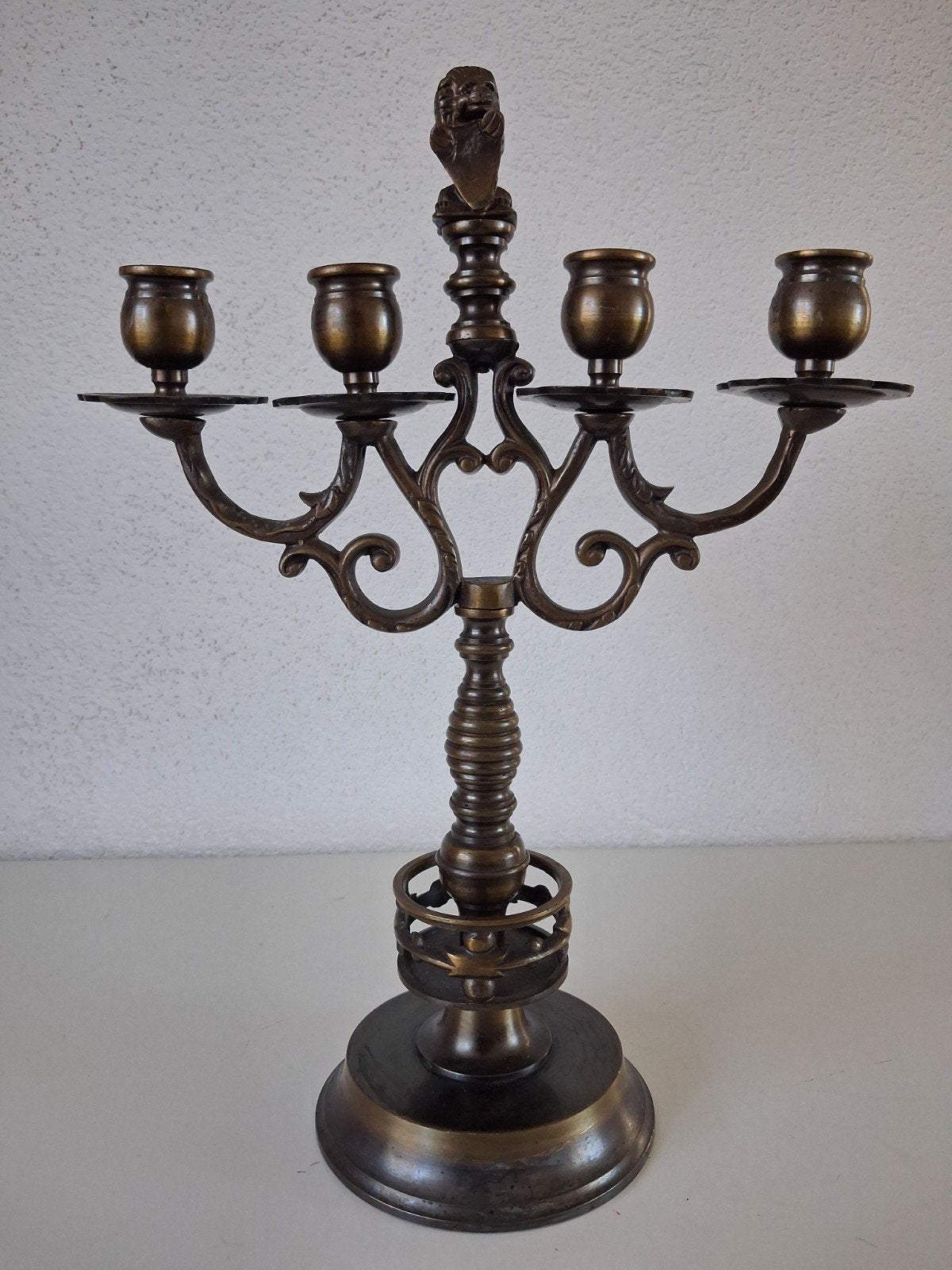 Antieke Amsterdamse Kandelaar - 4-armig messing, Ophalen of Verzenden, Koper of Brons